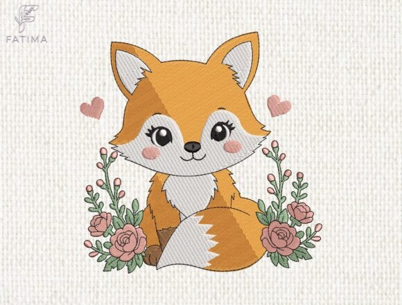 Download Baby Fox Floral Garden Embroidery Design - Design Collection
