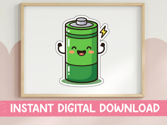 Download Kawaii Battery Charged Sticker Design - Design Collection
