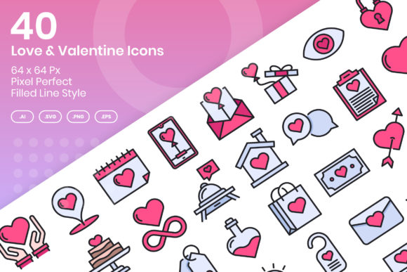 Download 40 Love &amp; Valentine Icons - Filled Line - Fill Collection