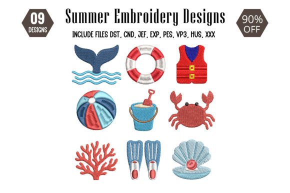 Download Coastal Summer Embroidery Design - Design Collection