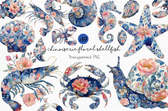 Download Chinoiserie Floral Shellfish Clipart - Shellfish Collection
